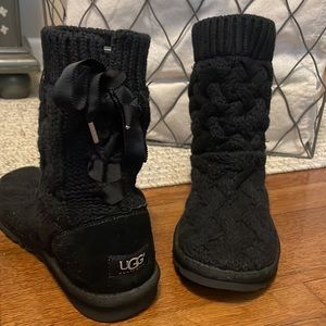 Black Woven Bow Back Ugg Boots 6